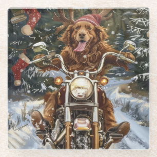 Dessous-de-verre En Verre Nouvelle-Écosse Chien Conduisant Moto Noël