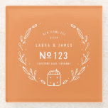 Dessous-de-verre En Verre Nouvelle maison dessinée à la main florale<br><div class="desc">Nouveau design floral dessiné à la main. Avec espace pour le nom du couple,  le numéro de la maison,  l'adresse et l'année. Partie d'une collection. "La couleur arrière - plan peut être modifiée</div>