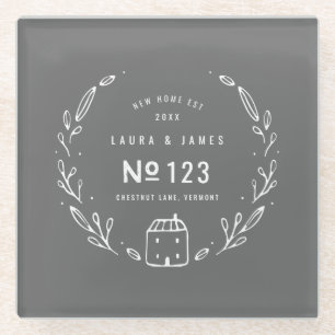 Dessous-de-verre En Verre Nouvelle maison dessinée à la main florale