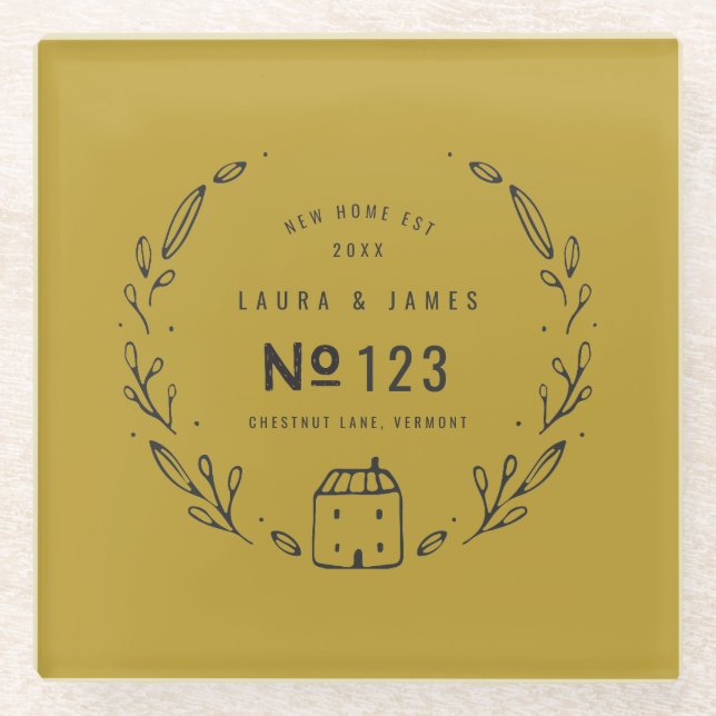 Dessous-de-verre En Verre Nouvelle maison dessinée à la main florale (Devant)