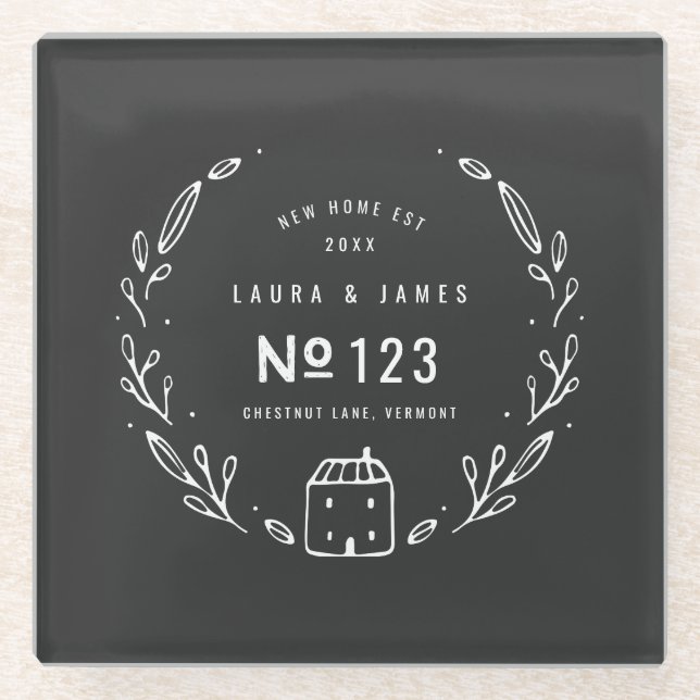 Dessous-de-verre En Verre Nouvelle maison dessinée à la main florale (Devant)