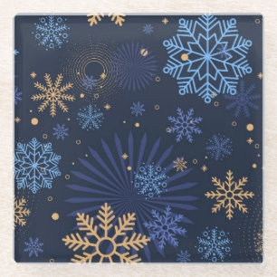 Dessous-de-verre En Verre Nuit d'hiver : Blue Snowflake Motif.