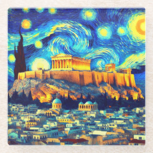 Dessous-de-verre En Verre Nuit étoilée Acropole Athènes Grèce