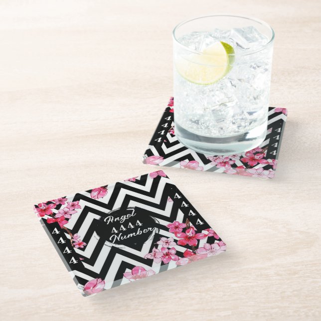 Dessous-de-verre En Verre Numéro d'ange "4444" (Incliné)