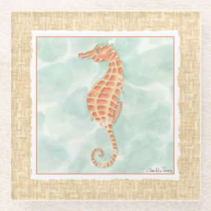 Dessous-de-verre En Verre Ocean Orange Seahorse