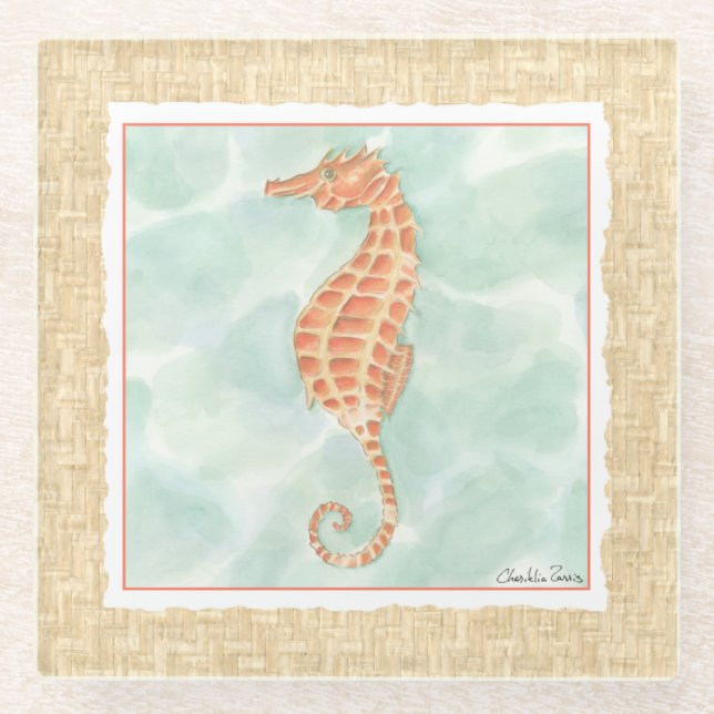 Dessous-de-verre En Verre Ocean Orange Seahorse (Devant)