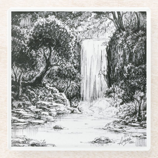 Dessous-de-verre En Verre Octobre 2018 Jour 21 - Cascade dans les bois (Devant)