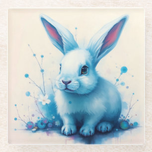 Dessous-de-verre En Verre Oeuvre d'aquarelle de lapin bleu