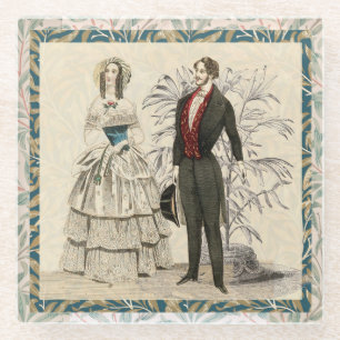 Dessous-de-verre En Verre Œuvre d'art de mariage victorien vintage 1844