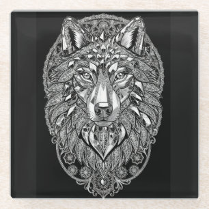 Dessous-de-verre En Verre Œuvre d'art murale Lion de cristal Ligne blanche
