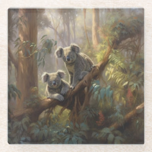 Dessous-de-verre En Verre Œuvres d'art raffinées de koalas vintage et forêt