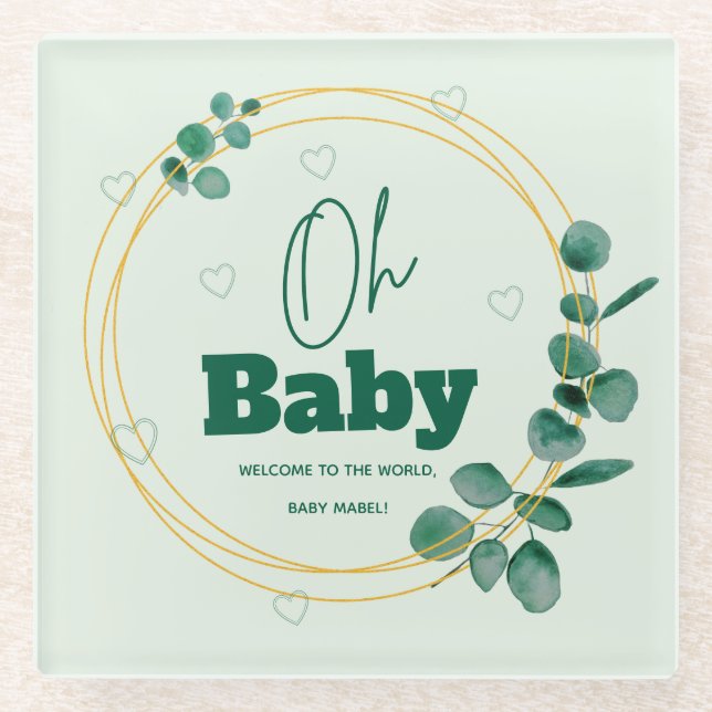 Dessous-de-verre En Verre Oh Baby Eucalyptus Leaves Baby Shower (Devant)