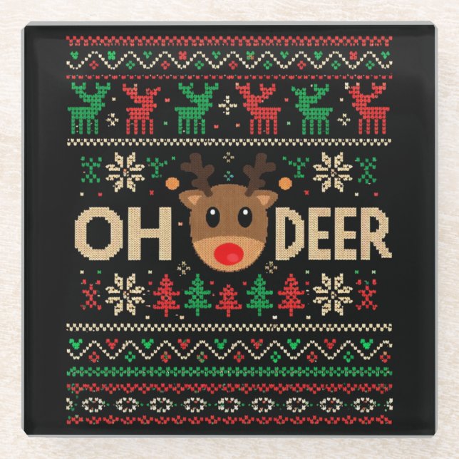 Dessous-de-verre En Verre Oh Deer Ugly Christmas Sweater (Devant)