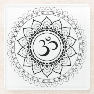 Dessous-de-verre En Verre Ohm Mandala Om Mandala Blanc & Noir