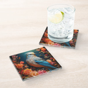 Dessous-de-verre En Verre Oiseau bleu de nature fantaisiste