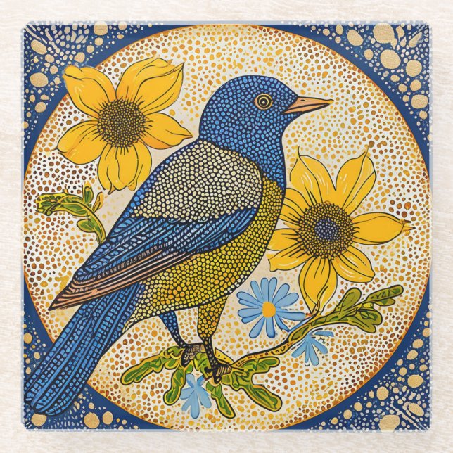 Dessous-de-verre En Verre Oiseau coloré  (Devant)