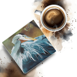 Dessous-de-verre En Verre Oiseau de héron bleu