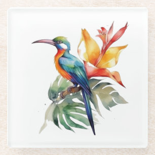 Dessous-de-verre En Verre Oiseau de Paradis, oiseau de fantaisie coloré 'n f