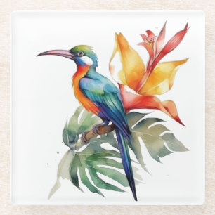 Dessous-de-verre En Verre Oiseau du Paradis, fleur phantasy coloré