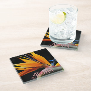Dessous-de-verre En Verre Oiseau orange du Paradis Plante en fleurs Aloha