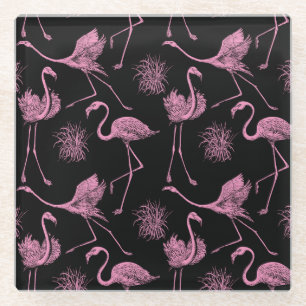 Dessous-de-verre En Verre Oiseaux abstraits : motif de mode monochrome