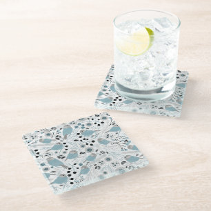 Dessous-de-verre En Verre Oiseaux de poulet Fleurs gris bleu mignonnes Berri