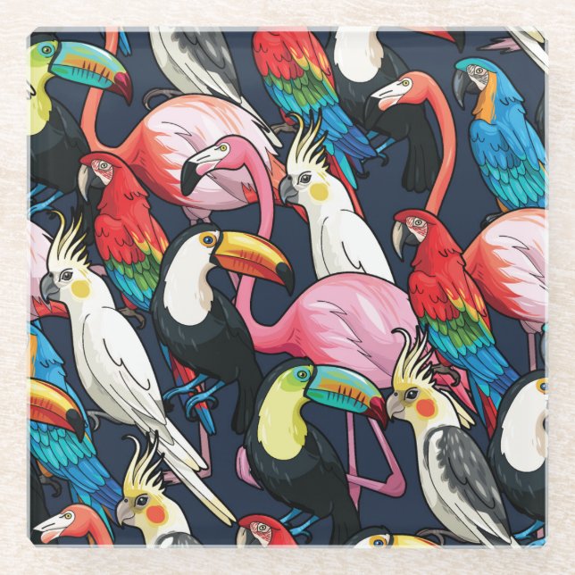 Dessous-de-verre En Verre Oiseaux exotiques (Devant)