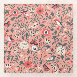 Dessous-de-verre En Verre Oiseaux floraux main tiré Vintage