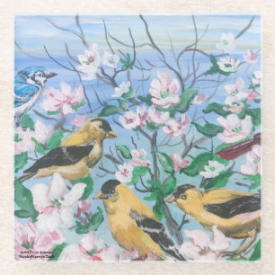 Dessous-de-verre En Verre Oiseaux Nouvelle collection Art peint à la main or