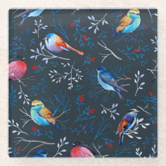 Dessous-de-verre En Verre Oiseaux vibrants : Gouache Dark Elegance