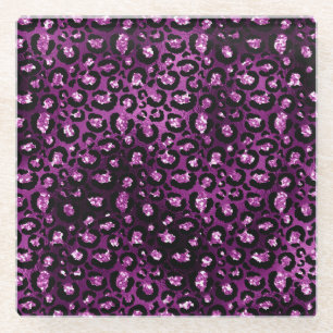 Dessous-de-verre En Verre Ombre Violet & Taches de Léopard Pailletées Noir G