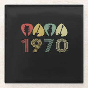 Dessous-de-verre En Verre Onglet de guitare guitariste 1970 Anniversaire gui