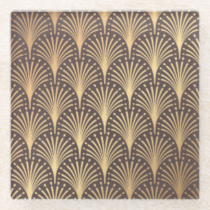 Dessous-de-verre En Verre Or Art Déco : Luxe géométrique minimaliste