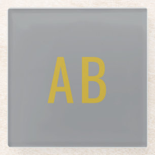 Dessous-de-verre En Verre Or gris moderne monogramme initiales design en ver