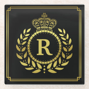 Dessous-de-verre En Verre Or noir de Deco de laurier de couronne décorée