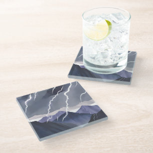 Dessous-de-verre En Verre Orage éclair   Montagnes sombres à l'aquarelle