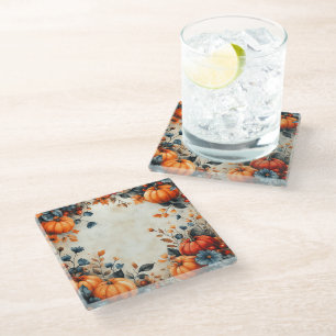 DESSOUS-DE-VERRE EN VERRE ORANGE AUTOMNE VINES CITROUILLES DE L'AUTOMNE