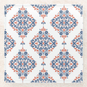 Dessous-de-verre En Verre Orange Bleu Ornemental : Sans Couture Vintage