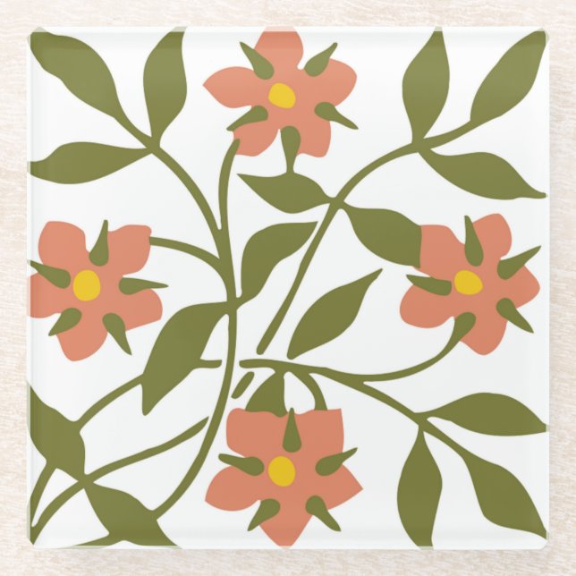 DESSOUS-DE-VERRE EN VERRE ORANGE FLEURS (Devant)