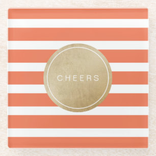 Dessous-de-verre En Verre Orange minimaliste rayures mariages modernes