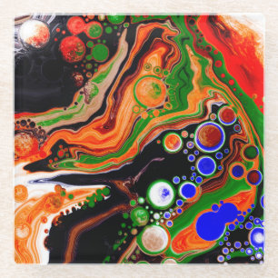 Dessous-de-verre En Verre Orange personnalisé, Bleu, Vert, Noir Fluide Art