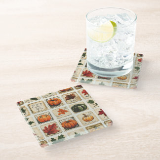 DESSOUS-DE-VERRE EN VERRE ORANGE & VERT TOMBE CITROUILLES & FEUILLES D'AUTOM