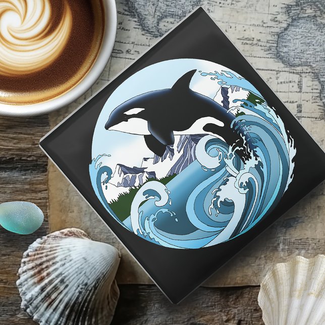 Dessous-de-verre En Verre Orca Killer Whale Blue Ocean (Créateur téléchargé)