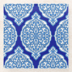 Dessous-de-verre En Verre Ornement turc, bleu-blanc de luxe.