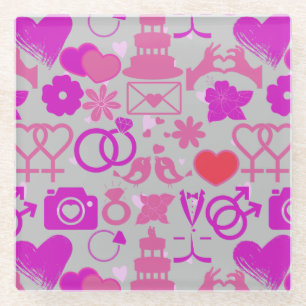 Dessous-de-verre En Verre Ornements Mariage rose motif 03 Gris BG