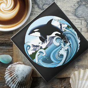 Dessous-de-verre En Verre Orque Majestueux Baleine Tueuse Vagues Bleues Océa