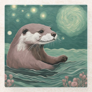 Dessous-de-verre En Verre Otter dans une nuit étoilée Ocean Sage et couleur 