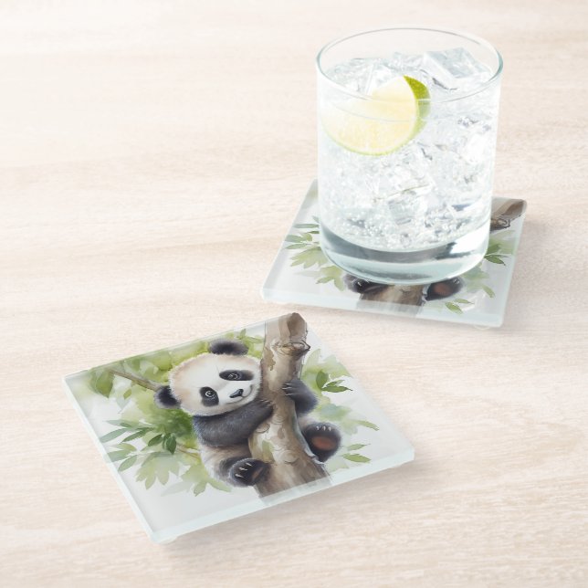 Dessous-de-verre En Verre Ours De Panda Dans L'Arbre (Incliné)