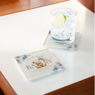 Dessous-de-verre En Verre Ours En Teddy Avec Baby shower Rose Bleu Boho Ball