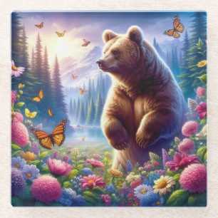 Dessous-de-verre En Verre Ours et papillons mignons et colorés